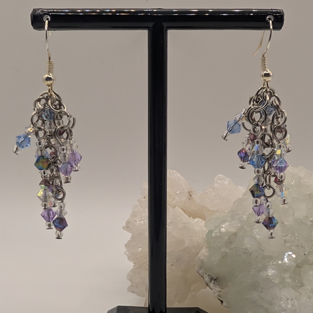 Elegant Silver and Purple Dangle Earrings
